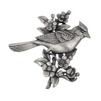 Vintage 1980s JJ Cardinal Brooch: Jonette Jewelry Silver Tone Bird Pin