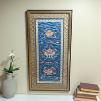 Vintage Chinese Silk Embroidery: Framed Auspicious Symbols