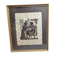 Vintage Egyptian Papyrus Painting: King Tut and Ankhesenamun