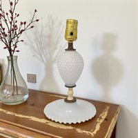 Vintage Milk Glass Hobnail Lamp: Mid Century Boudoir Light White Accent Lighting