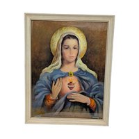 Vintage 1952 Sacred Heart Pair: Florence Kroger Jesus and Mary Wall Hangings