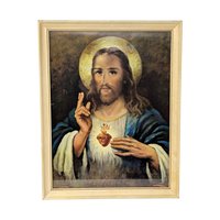 Vintage 1952 Sacred Heart Pair: Florence Kroger Jesus and Mary Wall Hangings