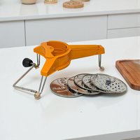 Vintage Mouli-Julienne Slicer: Orange Kitchen Gadget with 5 Discs