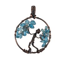 Copper Wire Figure Pendant: Handmade Artisan Jewelry with Blue Glass Chips
