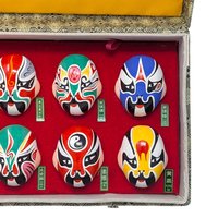 Vintage Beijing Opera Masks Set: 8 Miniature Clay Facial Display with Box