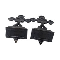 Vintage Cast Iron Cross Stocking Holders: Pair of Ornate Gothic Christmas Mantel Hangers