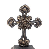 Vintage Cast Iron Cross Stocking Holders: Pair of Ornate Gothic Christmas Mantel Hangers