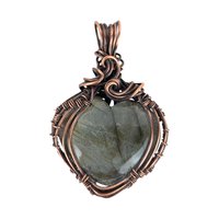 Copper Labradorite Heart Pendant: Handmade Wire Wrapped Jewelry