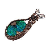 Copper Wire Wrapped Green Imitation Opal Pendant: Handmade Artisan Jewelry