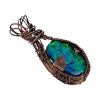 Copper Wire Wrapped Green Imitation Opal Pendant: Handmade Artisan Jewelry
