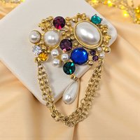 Vintage 80s Maximalist Brooch: Couture Style Jewel & Pearl Dangle Pin