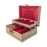 Vintage 1960s Cream Jewelry Box: Cantilever Storage Case with Red Interior