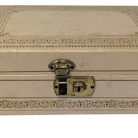 Vintage 1960s Cream Jewelry Box: Cantilever Storage Case with Red Interior