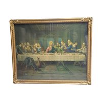 Vintage C. Baronzetti Last Supper Print: Ornate Gold Frame Religious Art