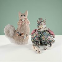 Vintage Plush Cat Pair: Handmade & Button Decor Collectibles