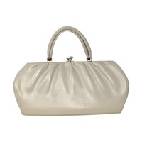 Vintage 1950s Cream Frame Handbag: Pleated Top Handle Purse