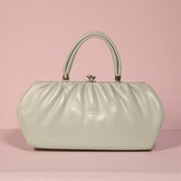 Vintage 1950s Cream Frame Handbag: Pleated Top Handle Purse