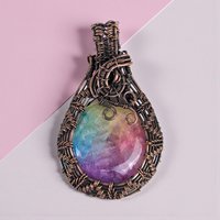 Rainbow Solar Quartz Pendant: Handmade Copper Wire Wrapped Jewelry