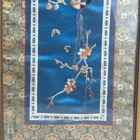 Vintage Framed Silk Embroidery: Asian Floral and Bird Art Panel