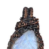 Carved Moonstone Pendant: Copper Wire Wrapped Handmade Artisan Jewelry
