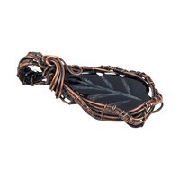 Carved Black Onyx Leaf Pendant: Copper Wire Wrapped Handmade Jewelry