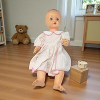 Vintage 1950s Large Plastic Baby Doll: 23-Inch Doll with Open Close Eyes