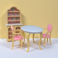 1990 Mattel Barbie Dollhouse Dining Room Set: Kitchen Table Chairs & China Hutch