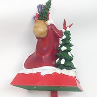Vintage Santa Claus Stocking Holder: Handpainted Resin with Cardinal Birds Christmas Mantle Decor