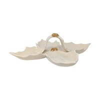 Vintage Holland Mold 4-Section Leaf Dish: Cream Ceramic Relish Tray with Gold Berry Handle