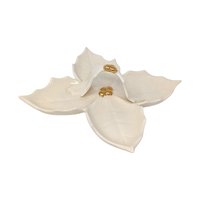Vintage Holland Mold 4-Section Leaf Dish: Cream Ceramic Relish Tray with Gold Berry Handle