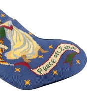 Vintage Handmade Needlepoint Stocking: Black Angel "Peace on Earth"