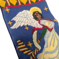 Vintage Handmade Needlepoint Stocking: Black Angel "Peace on Earth"
