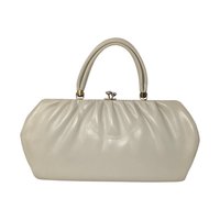 Vintage 1950s Cream Frame Handbag: Pleated Top Handle Purse