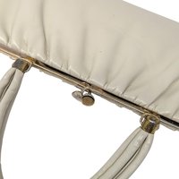 Vintage 1950s Cream Frame Handbag: Pleated Top Handle Purse