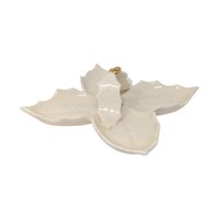 Vintage Holland Mold 4-Section Leaf Dish: Cream Ceramic Relish Tray with Gold Berry Handle