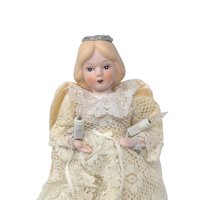 Vintage Lighted Angel Tree Topper: Porcelain Head and Lace Gown Decor