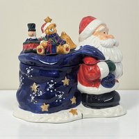 Vintage Holiday Seasons Santa Candy Jar: Ceramic Divided Dish Christmas Decor