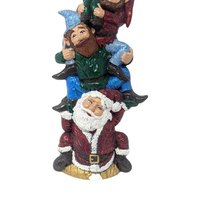 Vintage Ceramic Santa and Gnome Stack: Handpainted Christmas Totem Figurine