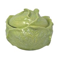 Vintage Ceramic Cabbage Bowl: Holland Mold Green Covered Dish