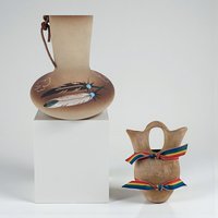 Vintage Betty Selby Feather Pottery Vase Set: Southwestern Wedding Vases