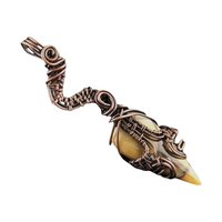 Yellow Agate Copper Pendant: Handmade Abstract Wire Wrapped Drop