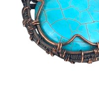 Turquoise Color Howlite Copper Pendant: Handmade Wire Wrapped Round Necklace