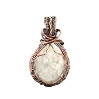 White Moonstone Copper Pendant: Handmade Wire Wrapped Teardrop