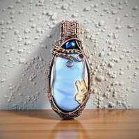 Blue Opal Copper Pendant: Handmade Wire Wrapped Oval Necklace
