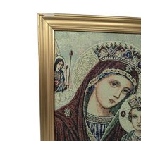 Vintage Jacques Sefop Padded Tapestry: Virgin Mary & Child Framed Religious Art