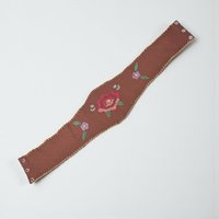 Vintage 1970s Embroidered Waist Belt: Brown Felt Floral Boho Cincher