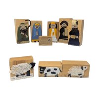 Vintage Handmade Felt Nativity Set: Wooden Block Christmas Creche