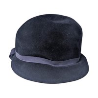Vintage Dark Blue Wool Felt Cloche Hat: Firenze