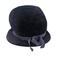Vintage Dark Blue Wool Felt Cloche Hat: Firenze
