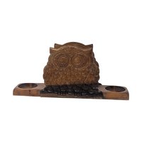Vintage Wooden Owl Napkin Holder & Salt Pepper Caddy: Rustic Kitchen Decor